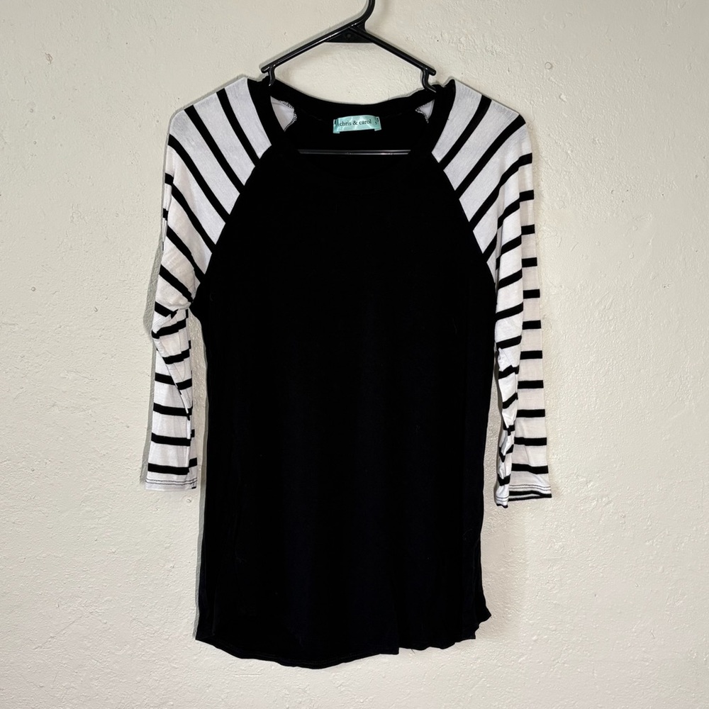 Chris & Carol Black and White‎ Striped Raglan Sleeve Top women’s size small
